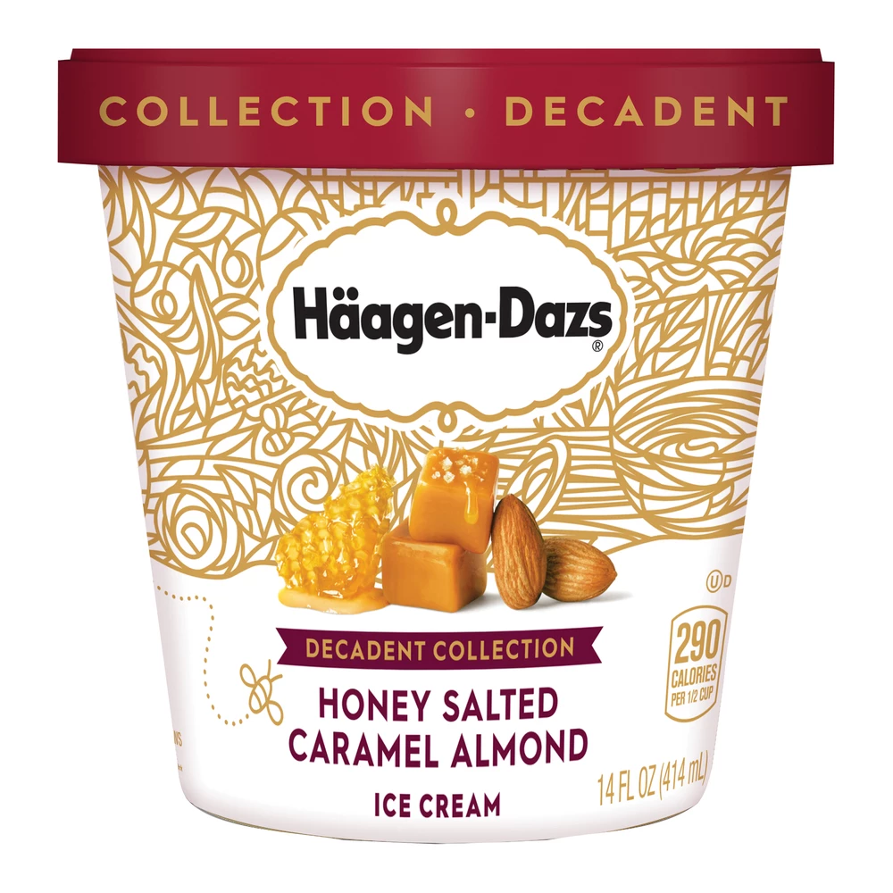 HAAGENDAZS ICE CREAM DECADENT COLLECTION HONEY SLT CARAMEL ALMOND 14oz