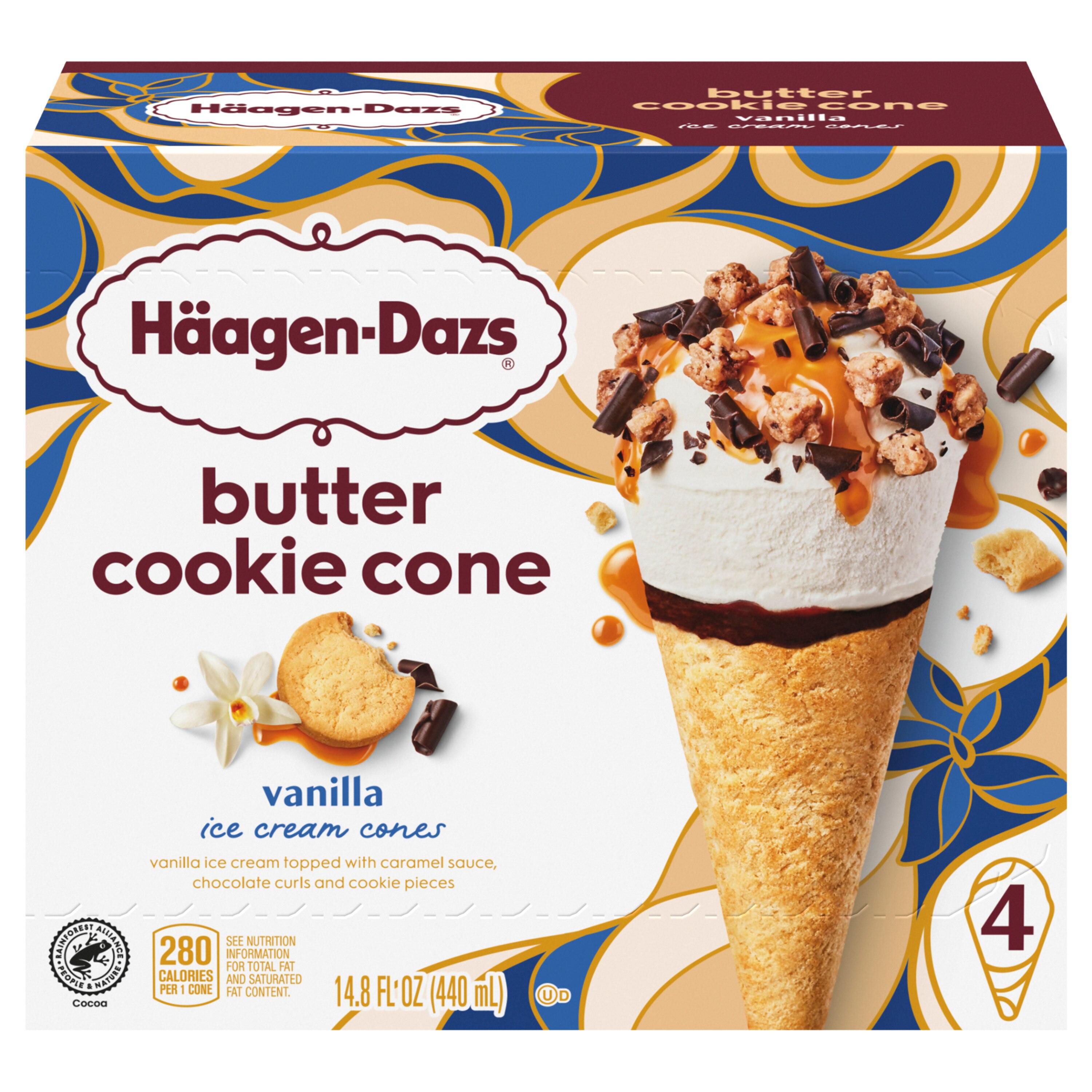 HAAGENDAZS BAR BUTTER COOKIE CONE 4pk