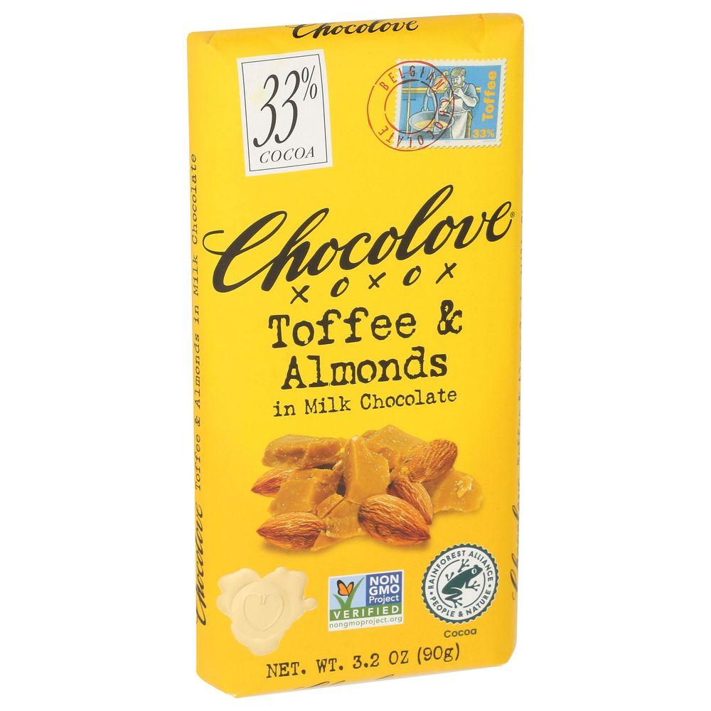 CHOCOLOVE 33% TOFFEE & ALMONDS IN MILK CHOCOLATE 3.2oz[KEHE]