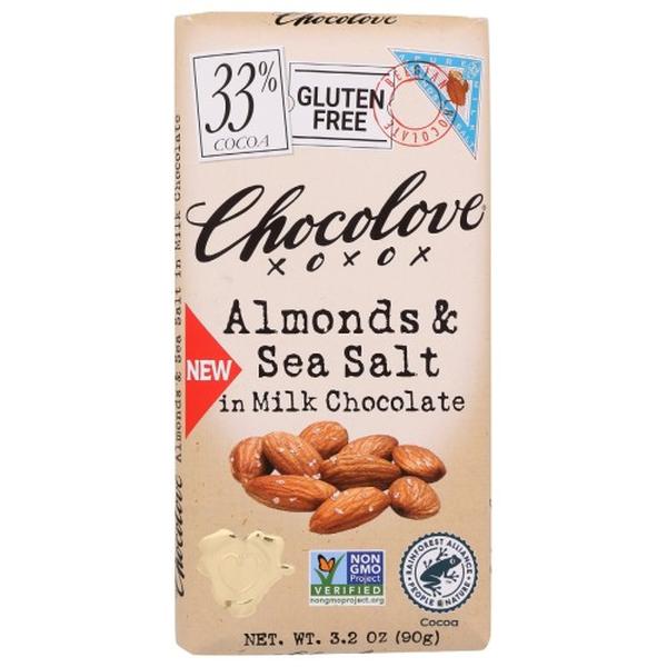 CHOCOLOVE 33% COCOA ALMONDS & SEA SALT IN MILK CHOCO 3.1oz[KEHE]